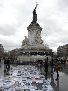 Charlie Hebdo memorial and Marianne statue, Place de la République, 15 January 2015. 