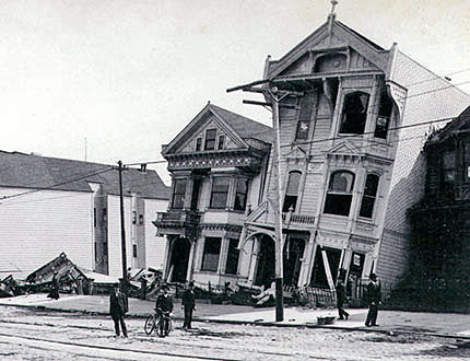 Sunken houses on Howard Street in 1906. Image from stereoscopic card.